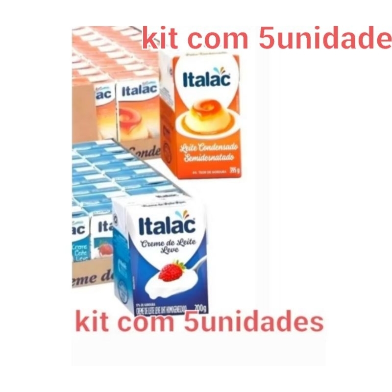 kit com 10unidades 5unidades de leite condensado Semidesnatado italac 395g e 5unidades creme de leite italac 200g