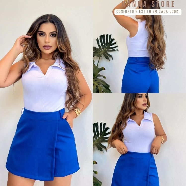 Blusa Cropped Feminina Gola Polo Sem Manga Ribana Canelado Estilo Casual Confortável Envio Imediato.
