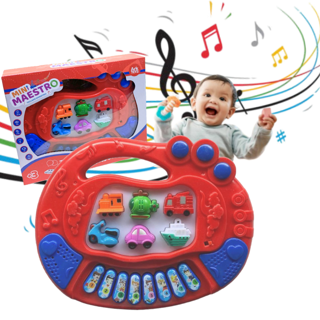 Teclado Musical Infantil Vermelho e rosa com Sons e Luzes, Brinquedo Educativo para Bebês e Crianças