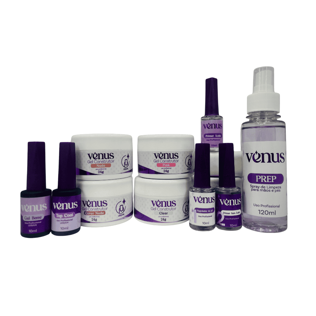 Kit Master Vênus | Prep/Primer N/Base Gel/Regulador Ph/Primer A/Top Coat/Gel–Alongamento Unhas Nails
