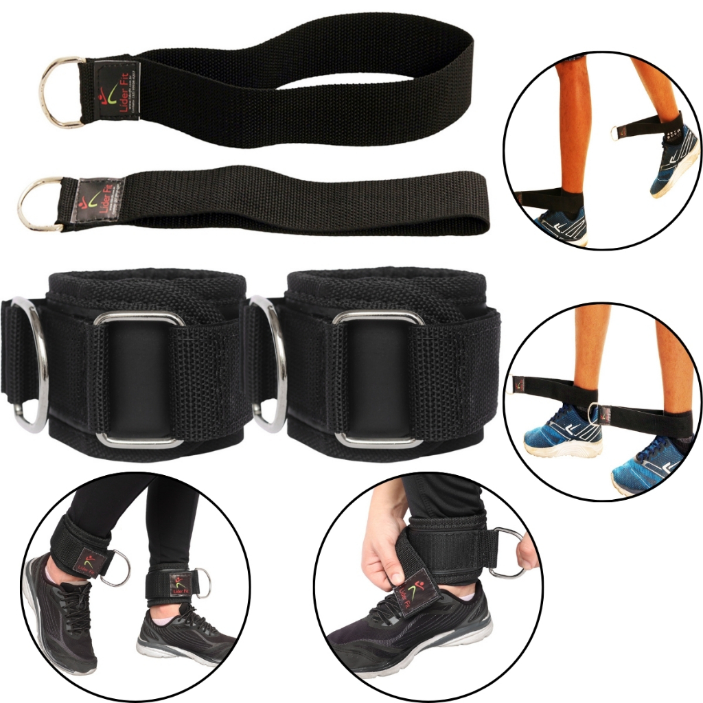 Kit Caneleira Puxador Para Treino de Glúteo No Cross e Par de Alça Tornozeleira Para Pilates
