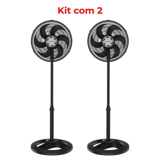 Kit 2 Ventiladores de Coluna Ventisol Turbo 30cm 6 Pás Pretos Potentes Silenciosos e Oscilantes