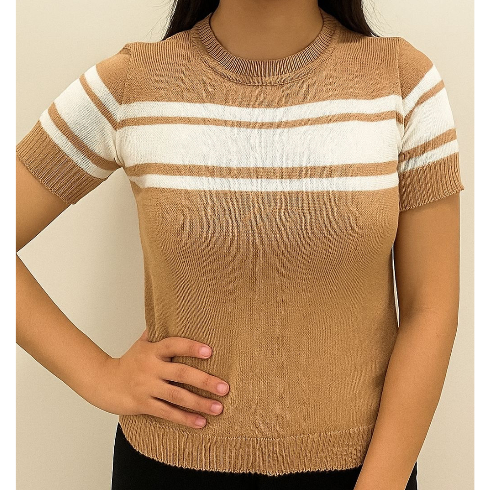 Blusa Feminina Modal Listras Casual Manga Curta Fresquinha Leve Versátil Elegante Moda Tendência em Oferta na Shopee