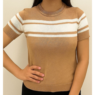 Blusa Feminina Modal Listras Casual Manga Curta Fresquinha Leve Versátil Elegante Moda Tendência em Oferta na Shopee