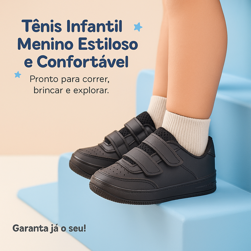 Tênis Velcro Preto Infantil Menino - Estiloso e Confortável - 20 ao 33 Envio Imediato em Oferta na Shopee
