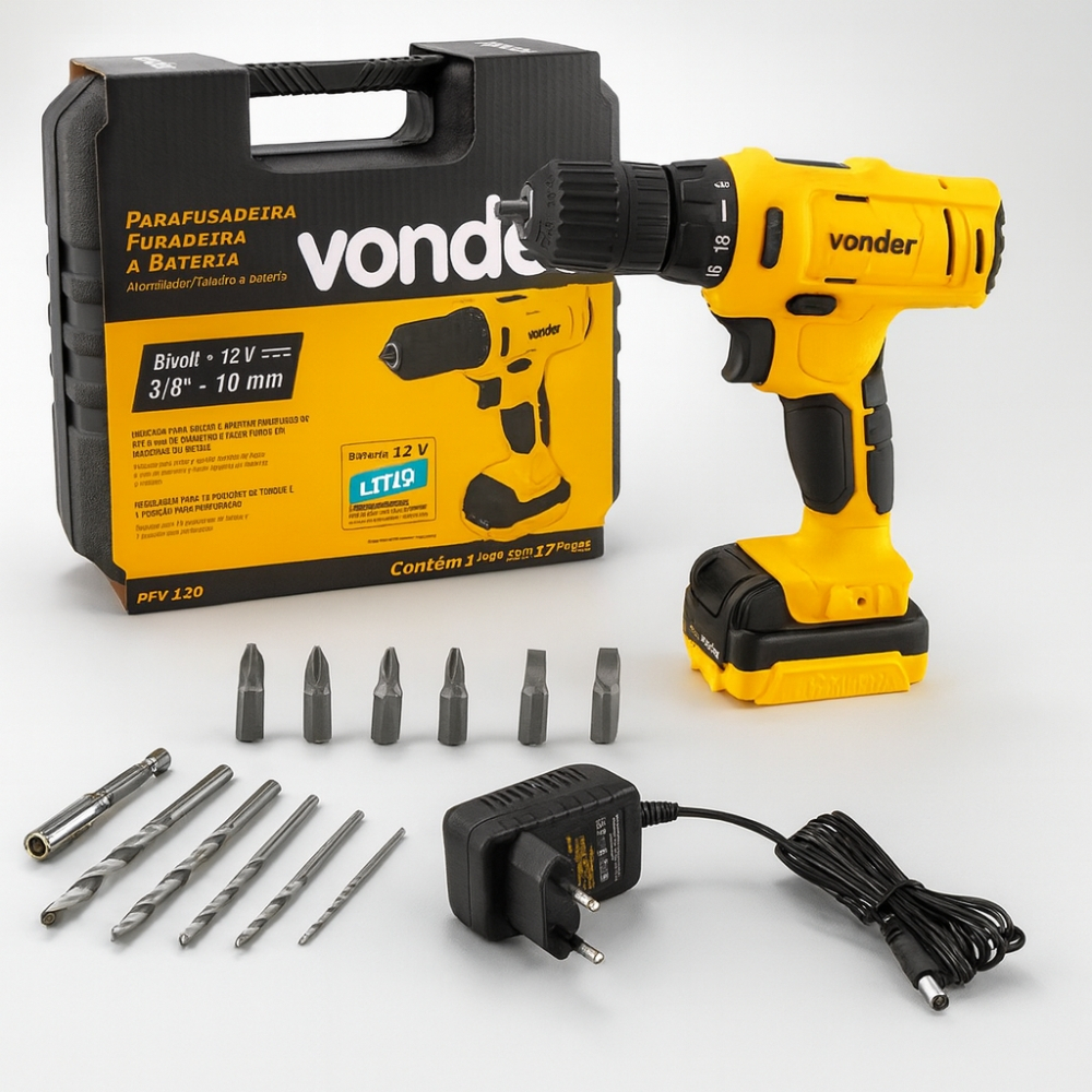 Parafusadeira Furadeira A Bateria 12v Vonder Pfv120 Bivolt em Oferta na Shopee