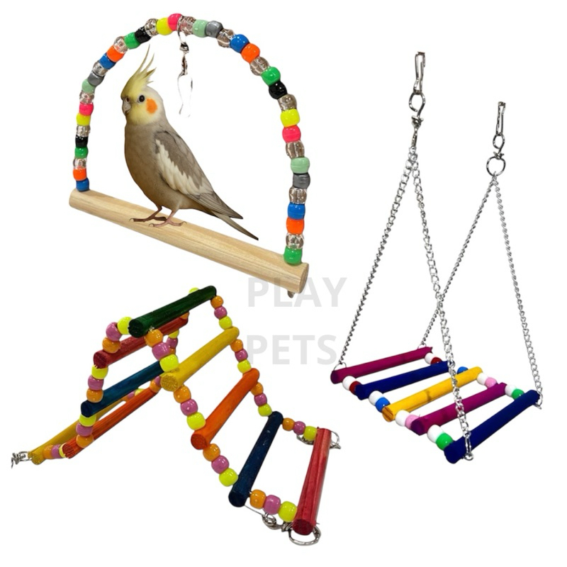 Kit 3 { Balanço corrente } +{ Ponte } + [ Balança Missanga}  para Calopsita, Periquito