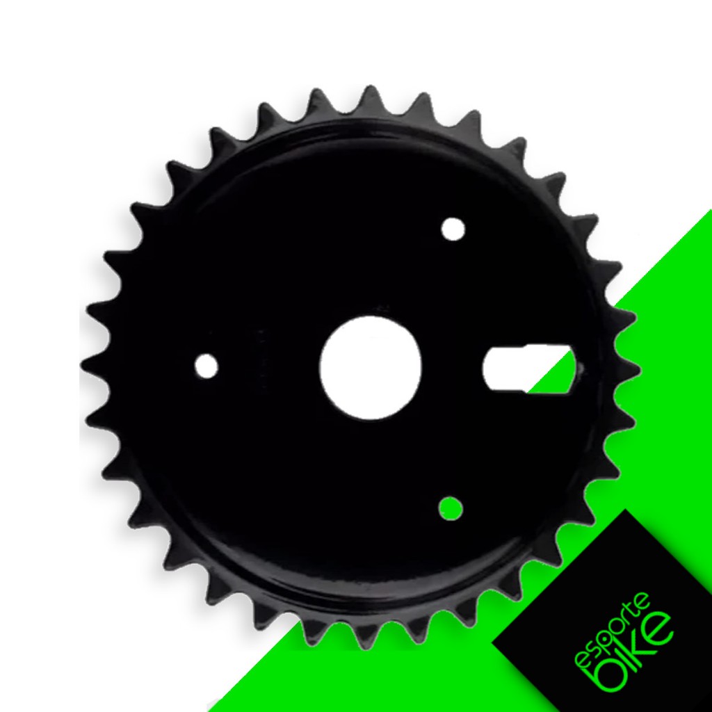 Coroa de Bicicleta Engrenagem 32 Dentes 3 Furos Aço Preto Bike Aro 16 - 20 - 24 - 26 Sem Marcha