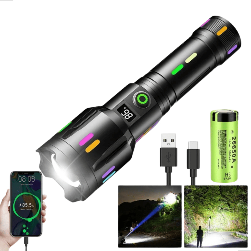 Lanterna Tatica Recarregavel Led Potente Ajustavel Portatil Resistente Agua Camping Pesca Emergencia