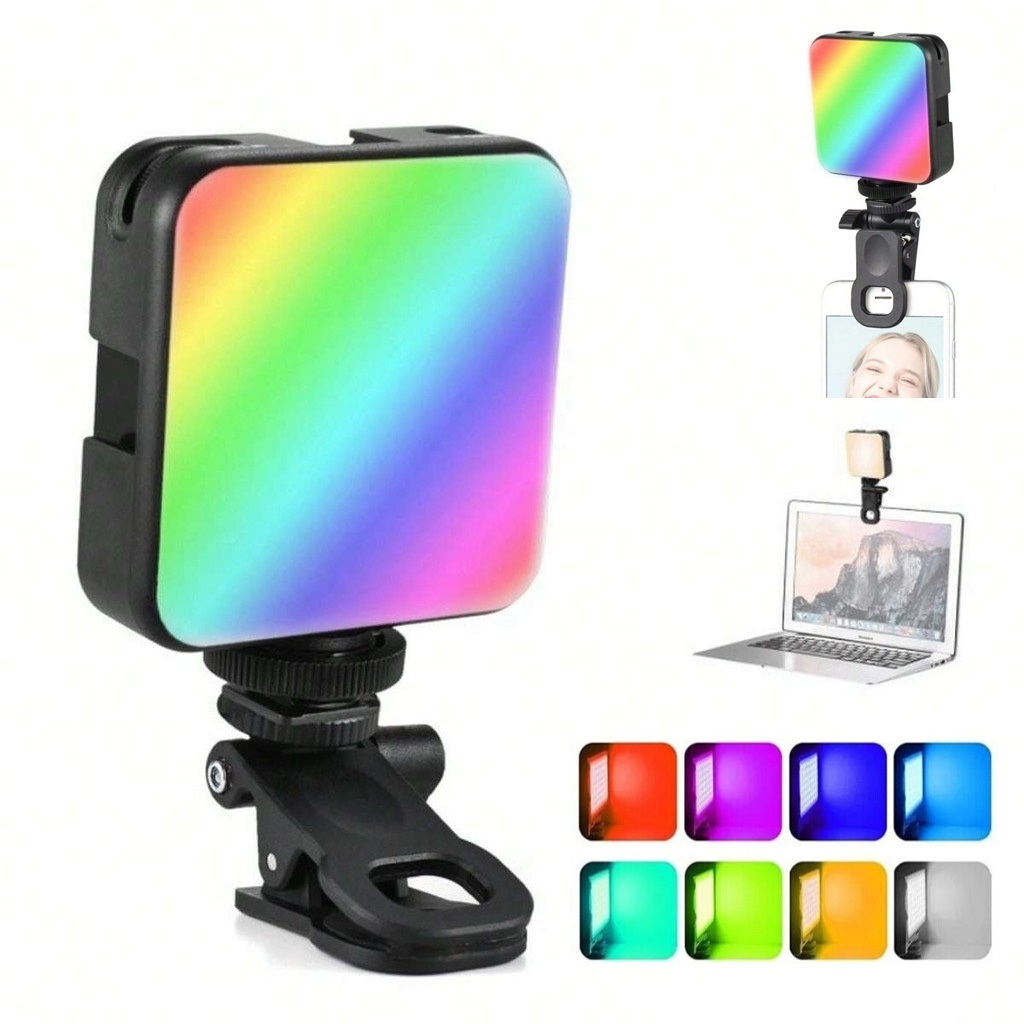 Luz LED RGB Portátil de Preenchimento com Clip – Iluminação Perfeita para Selfies, Vídeos e Lives