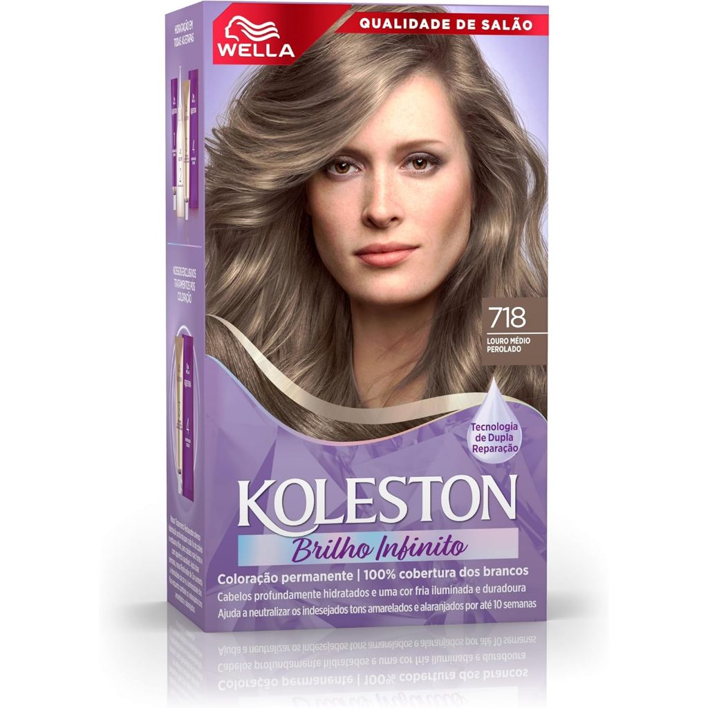 Tinta De Cabelo Koleston Brilho Infinito Louro Médio Perolado 718 em Oferta na Shopee
