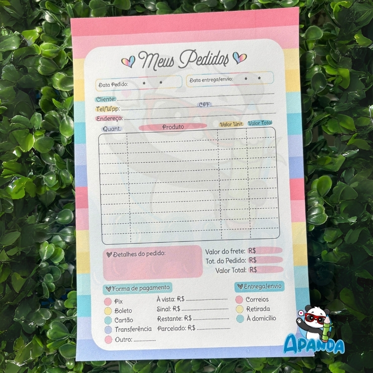 Bloco de Pedidos - Arco-Íris