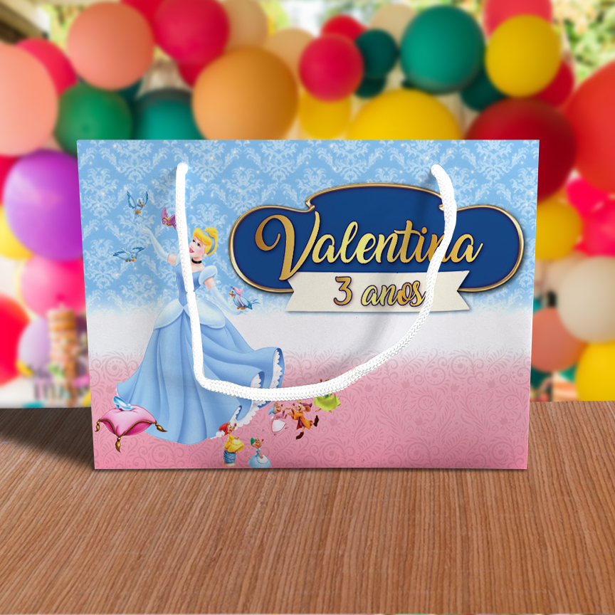 Sacolinha de Festa Cinderela Lembrancinha Personalizada Kit Festa Sacola Deitada Reta Princesa