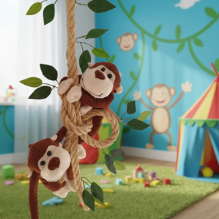 Corda decorativa dupla quarto bebê safari com dois macacos marrom escuro em Oferta na Shopee