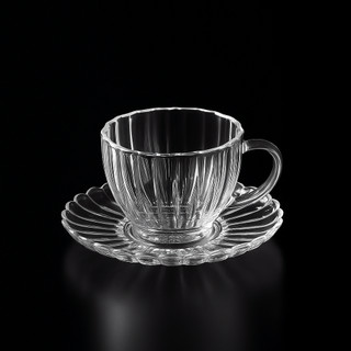 Conjunto Xícaras de Cha e Cafe 12 Peças Com Pires Petala Transparente Cristal Vidro Decorada