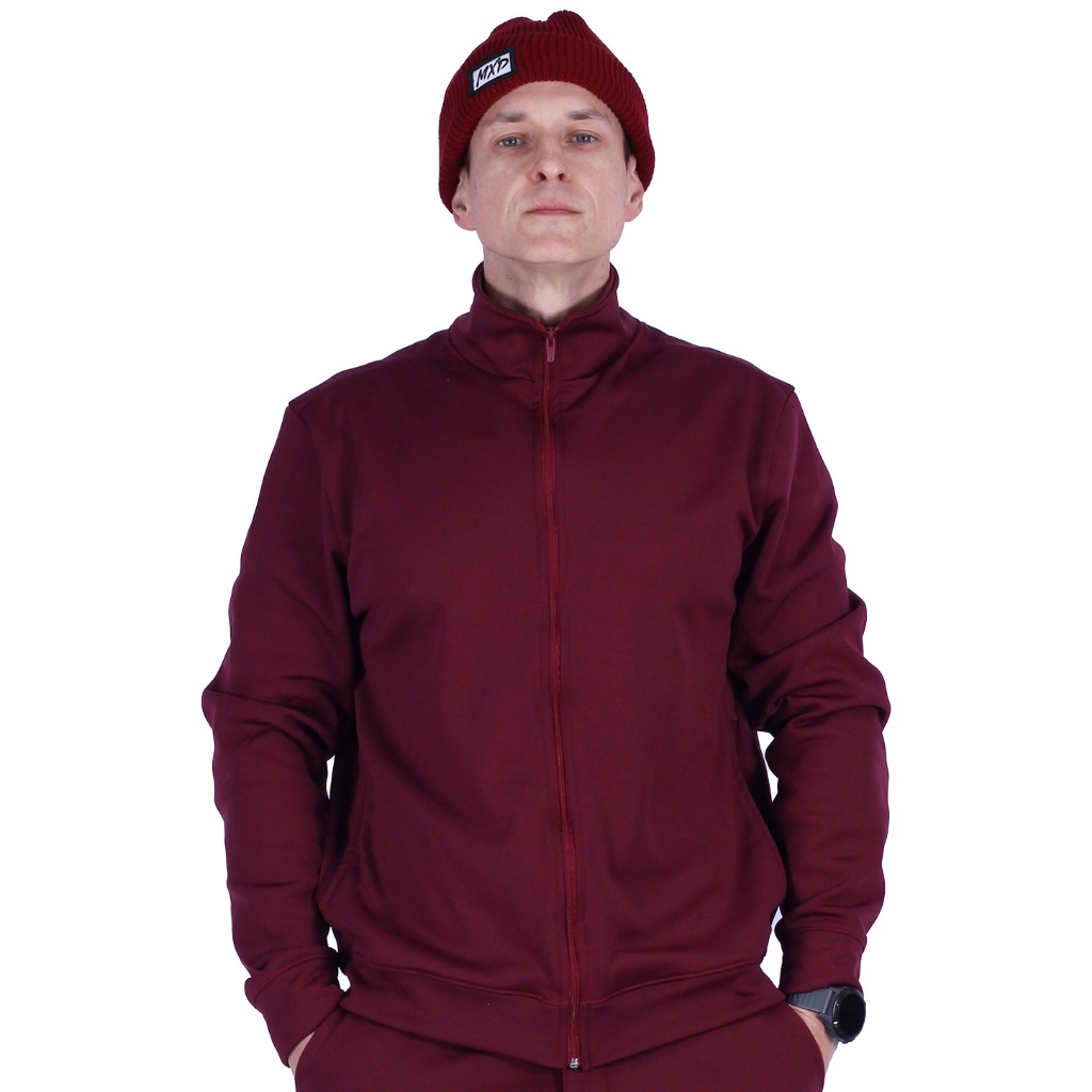 Jaqueta Com Ziper Em Helanca Peluciada 100% Poliéster Com Bolso Gola Alta Bordô Esportiva a Ar Livre