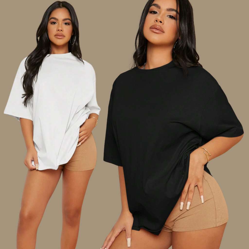 Camiseta Oversized Feminina 100% Algodão – Várias Cores | Conforto & Estilo em Oferta na Shopee