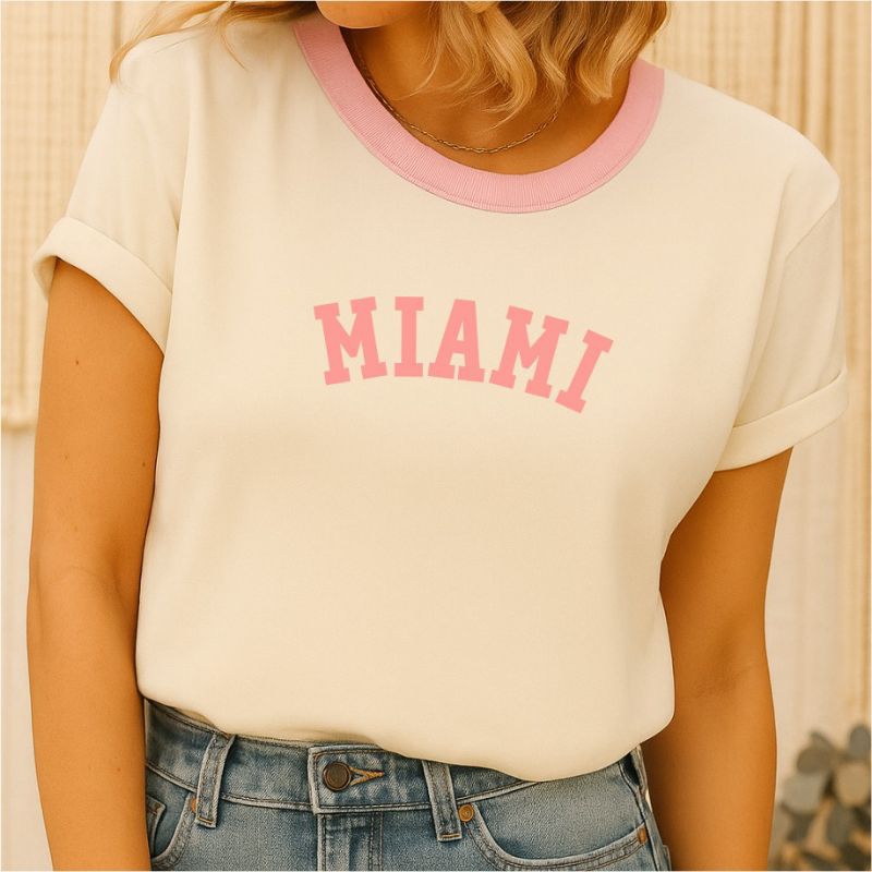 Camiseta Feminina 100% Algodão Penteada 30.1 -MIAMI em Oferta na Shopee