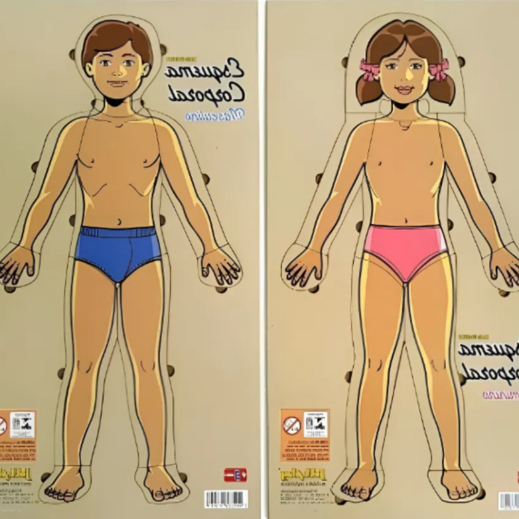 Esquema Corporal Mdf 22 Peças Biologia Em Madeira Material Educativo Original Masculino e Feminino