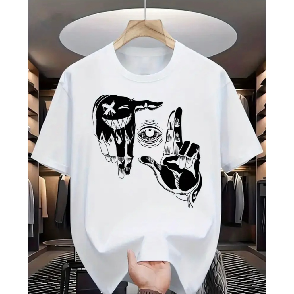 CAMISETA MASCULINA ALGODÃO ESTILOSA CAMISA CASUAL MÃOS INVERTIDA ESTAMPADA GOLA REDONDA LANÇAMENTO ENVIO 24HS
