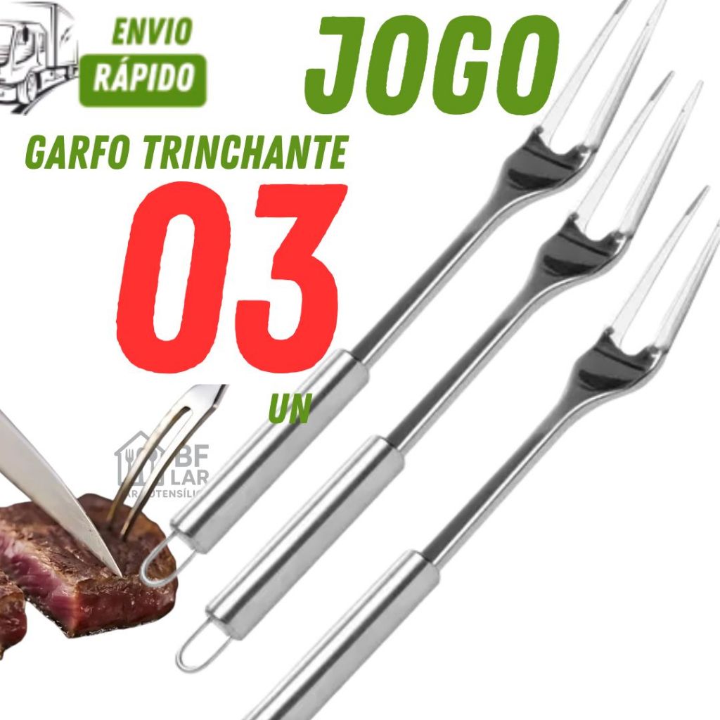 Jogo 01/02/03 Garfos Trinchante com Cabo Longo Para Churrasco 100% Inox Premium Variáveis Utilidades