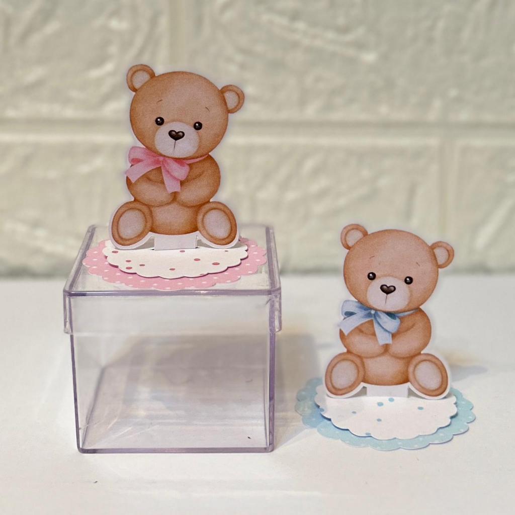 Aplique em pé 5x5 Chá Revelação Ursinho Rosa e Azul  - Personalizados - Lembrancinha - Caixa Acrílica