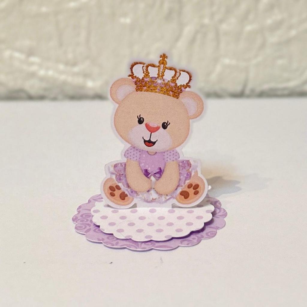 Aplique em pé 5x5 Ursinha Princesa Lilas  - Personalizados - Lembrancinha - Caixa Acrílica