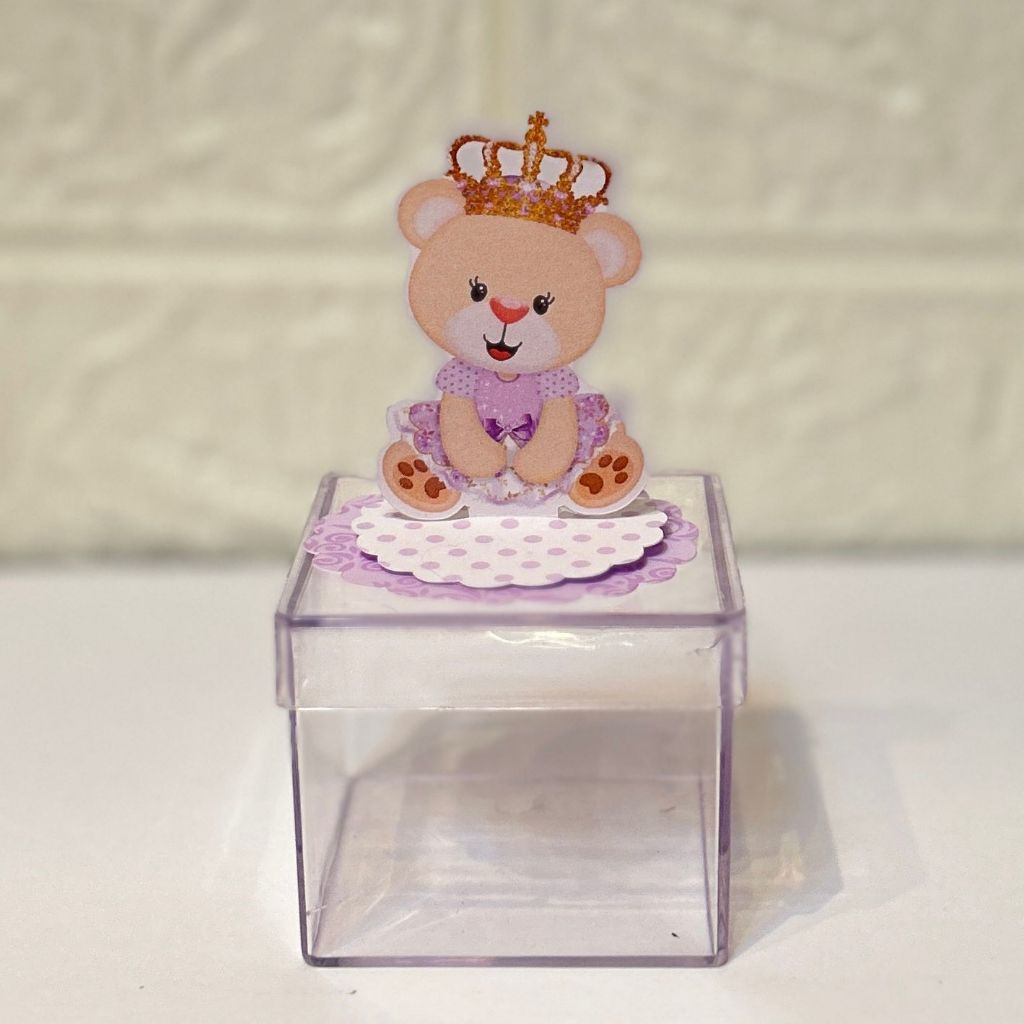 Aplique em pé 5x5 Ursinha Princesa Lilas  - Personalizados - Lembrancinha - Caixa Acrílica