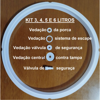 Kit Borracha  Vedação (5 anéis silicone) + 1 Pino de segurança Panela Pressão Elétrica 3, 4, 5, 6L Borr.Central Redonda em Oferta na Shopee