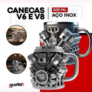 Caneca de Aço Inox Com Motores V6/V8 Xicará Para Café Com Alça Amantes de Carros Copo Mecânico em Oferta na Shopee
