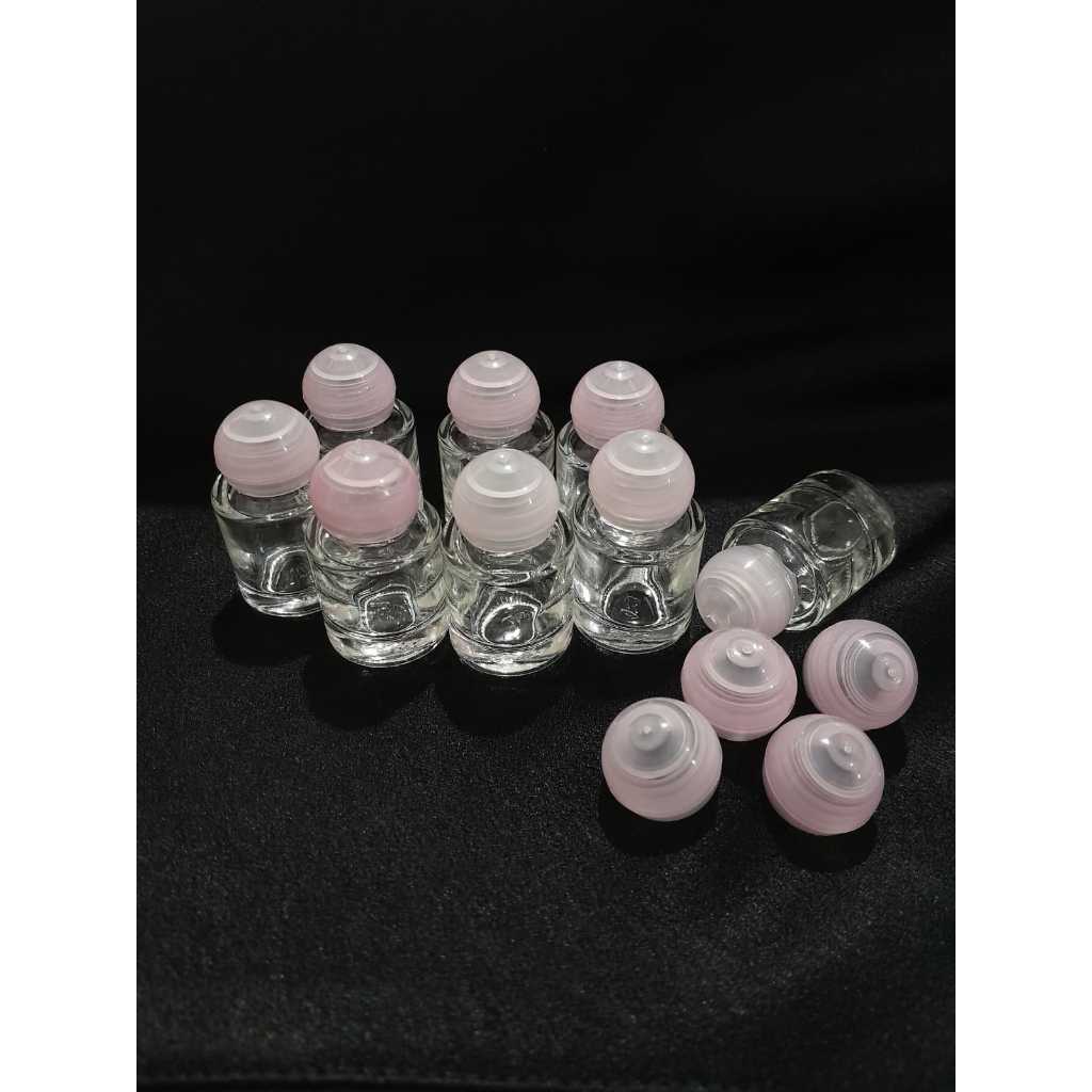 Kit 10/30/50 Mini Frasco Vidro 5ml com tampa Bola Rosa +batoque, porta oleo, perfume, oleo de unção