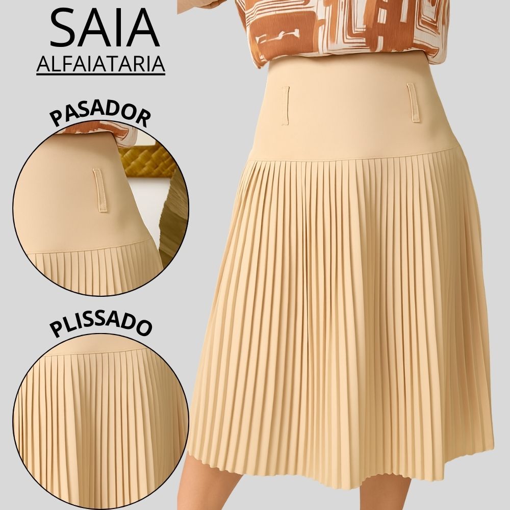 Saia plissada, saia mídi alfaiataria, saia rodado social, cintura alta, saia evangélica. em Oferta na Shopee