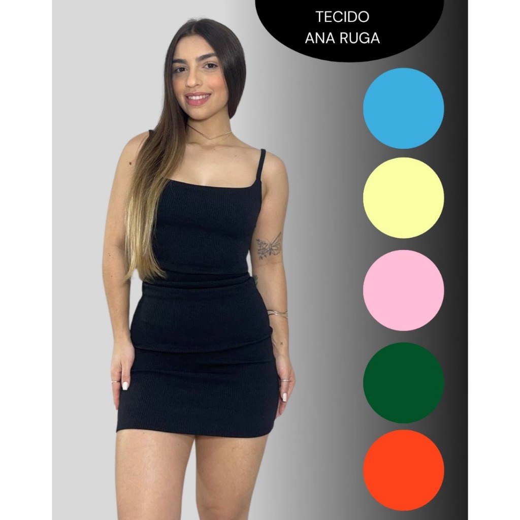 Vestido Moda Feminino Alcinha Fina Colado Curto Canelado Premium Look Casual Verão Lançamento