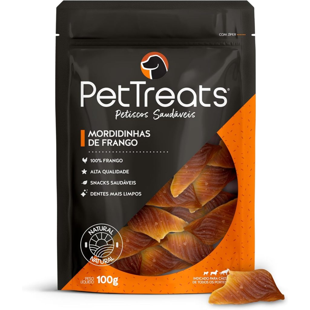 PETISCO NATURAL - PEITO DE FRANGO DESIDRATADO - MORDIDINHAS DE FRANGO PET TREATS