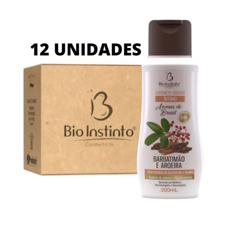 Kit 12 Sabonete Íntimo Feminino Bio Instinto Barbatimão e Aroeira 200ml Higiene Frescor Diário