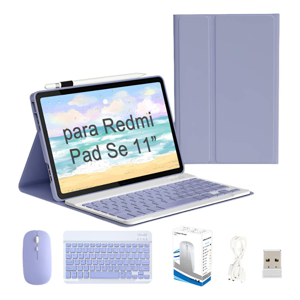 Teclado ABNT2 com suporte para caneta + Mouse sem fio Bluetooth para Xiaomi Redmi Pad SE 11" (2023 2025/Redmi Pad 2