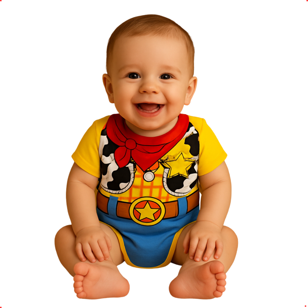 Body Bebê Personalizado Mesversário Woody Toy Story cOwboy fantasia menino