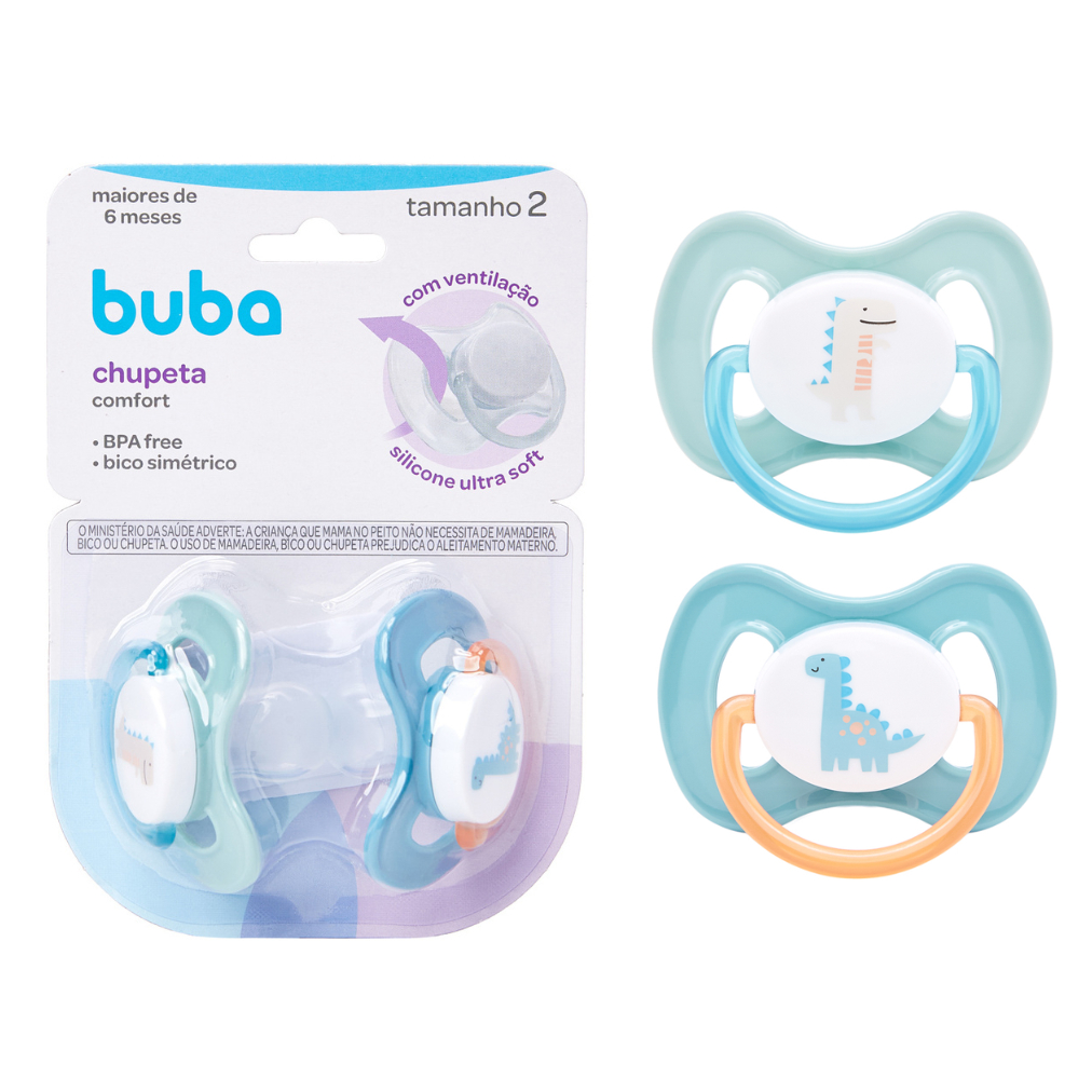 Kit Chupetas Magic Dino Tamanho 2 (+ 6 Meses) Comfort Utra Soft - Buba em Oferta na Shopee