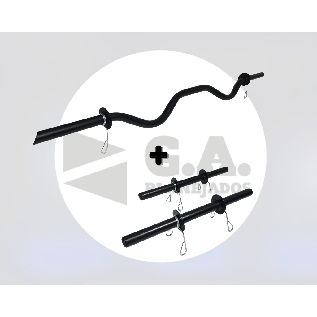 Kit barra W 1,16m + Par de halteres 40 cm com presilhas musculação academia em Oferta na Shopee