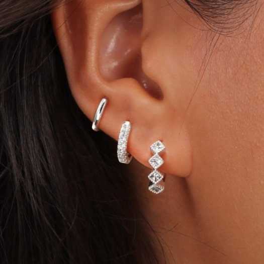 3 pares brincos de luxo em prata 925 para mulheres, argolas triplas com zircônia de alta qualidade em Oferta na Shopee