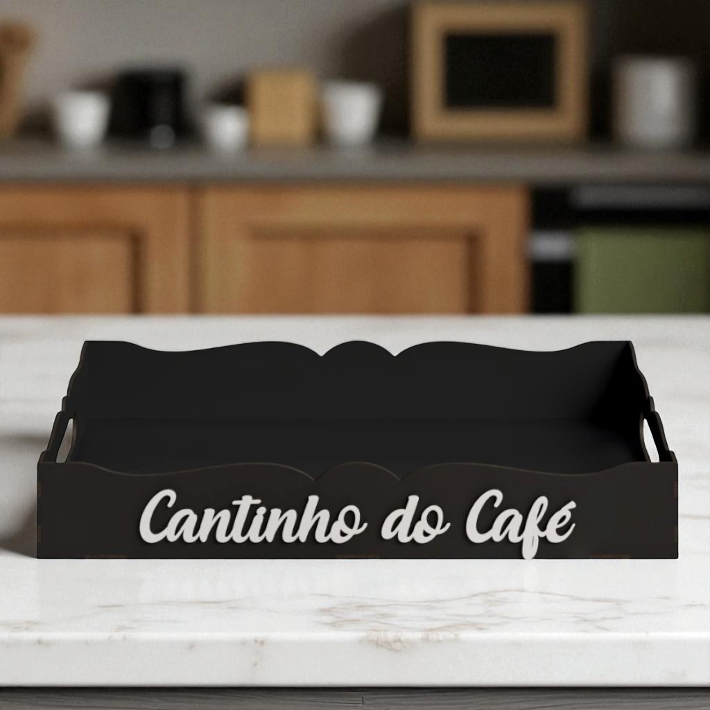 Bandeja Café da Manhã - Cantinho do Café - MDF - Decoração Sala Mesa Copa Preto Cru