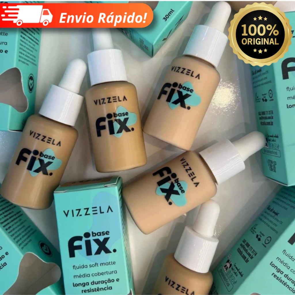 Base Fluida Liquida Vegana Matte Fix Vizzela - Media Cobertura / Soft Matte em Oferta na Shopee