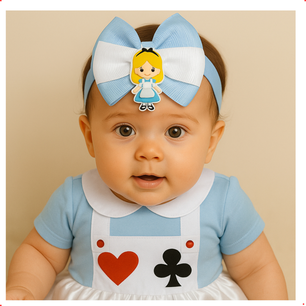Laço Tiara bebê Alice no País das Maravilhas Princesa enxoval do bebê