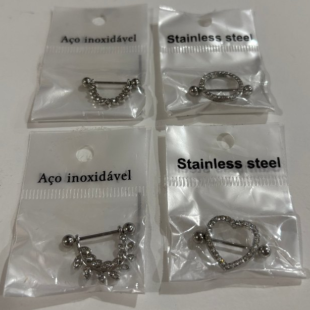 Kit 2 ate 12 Unidades Piercing Mamilo Modelo Cravejado com Strass em Oferta na Shopee