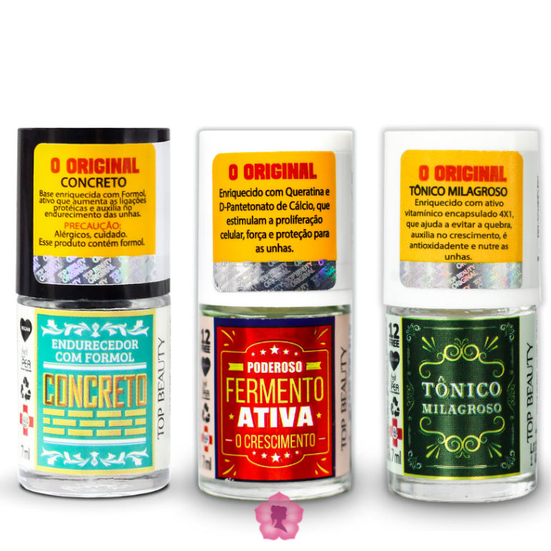 Kit 3 Bases Concreto + Fermento + Tônico Sos Unhas Top Beauty em Oferta na Shopee