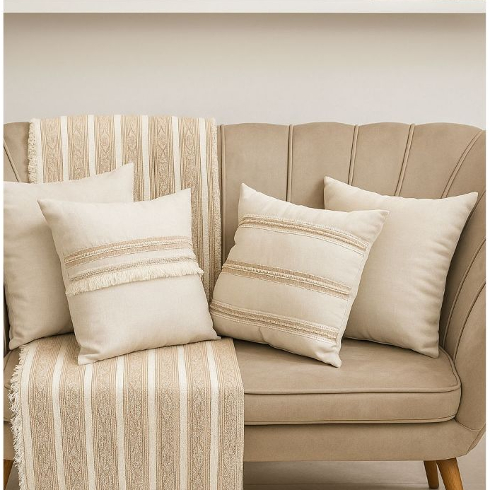 Kit Completo 4 Almofadas Com Enchimento Boho Chic Decoração Tons Neutro Linho Misto Cru em Oferta na Shopee