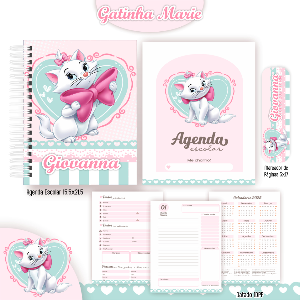 Envio Rápido Gatinha Marie AgendaA5/agenda permanente/Caderno A5/Caderno universitário em Oferta na Shopee