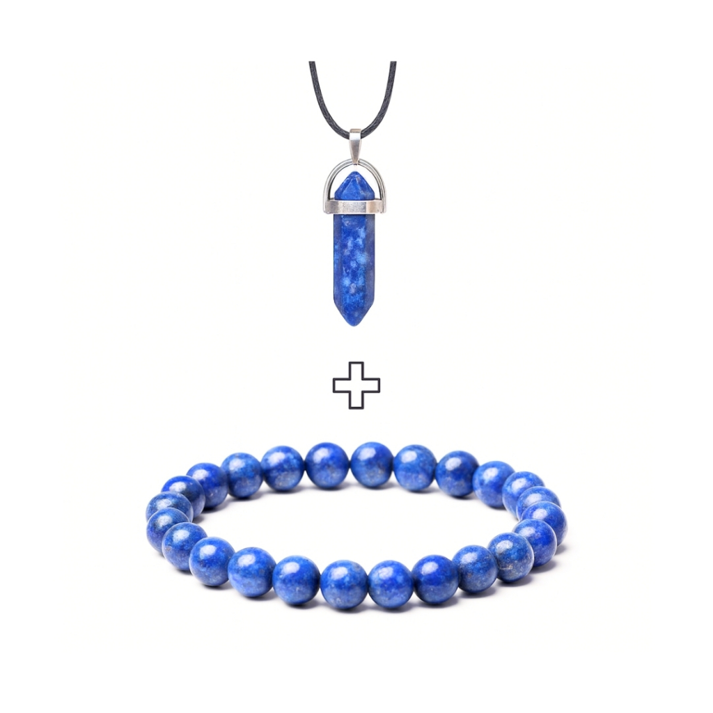 Pulseira Lapís Lazuli Pedra Natural Kit Pulseira + Colar Energia Espiritualidade, Riqueza Esfera 8mm em Oferta na Shopee
