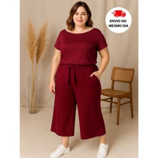 Conjunto Pantacourt Plus Feminino casual com manga curta | 🚚 ENVIO IMEDIATO em Oferta na Shopee