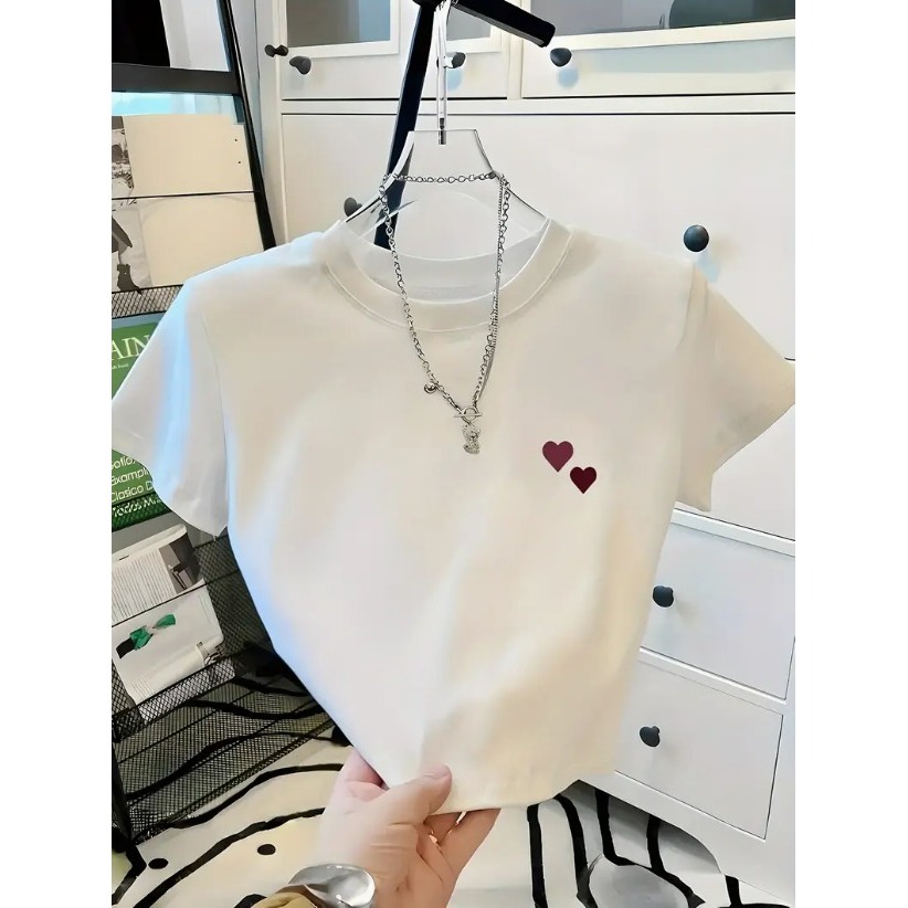 Cropped Feminino Corações Minimalistas Fofos Top Blogueirinha Moderno 100% Algodão Delicado